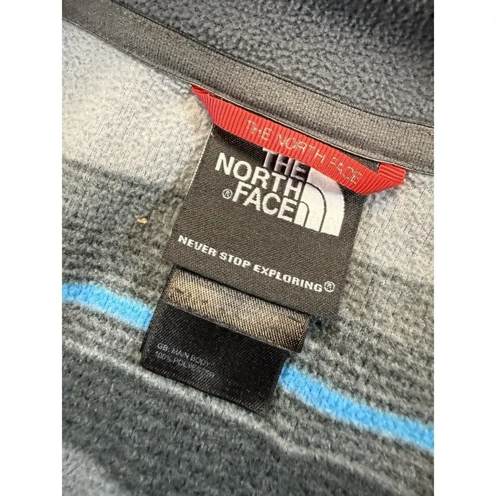 The North Face 1/4 Zip Fleece Pullover Mens XL TG Gray Blue Striped Sweater